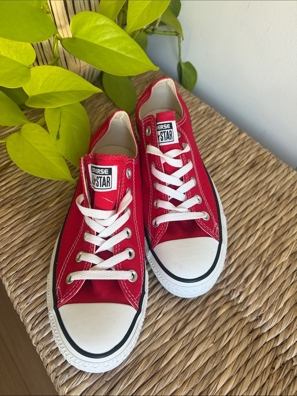 Converse Women’s Red Low-Top All-Star Canvas Sneakers with White Accents